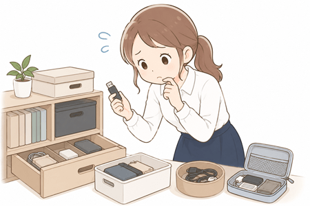 紛失したUSBを探す女性イメージ