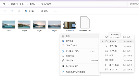SDカードの写真・動画のサムネイルを表示