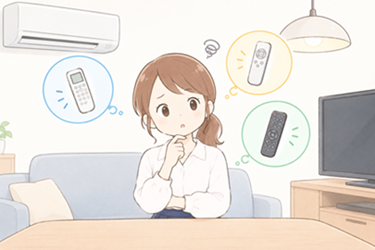 リモコンの置き場所に悩む様子
