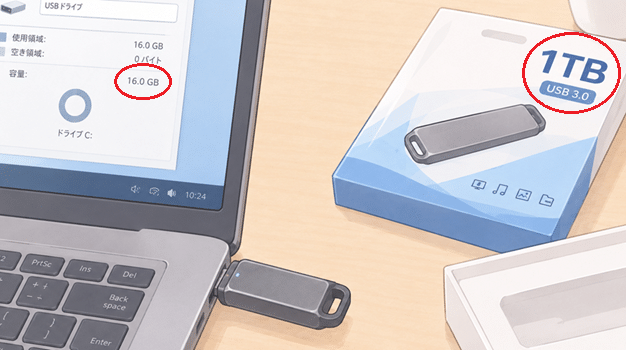 USBの容量偽装イメージ