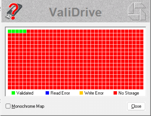 ValiDriveを使ったUSB偽装品の検査結果