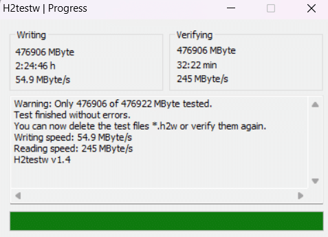 h2testwの検査結果画面