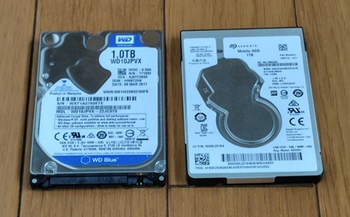 ノートPCから取り出したHDD2種類